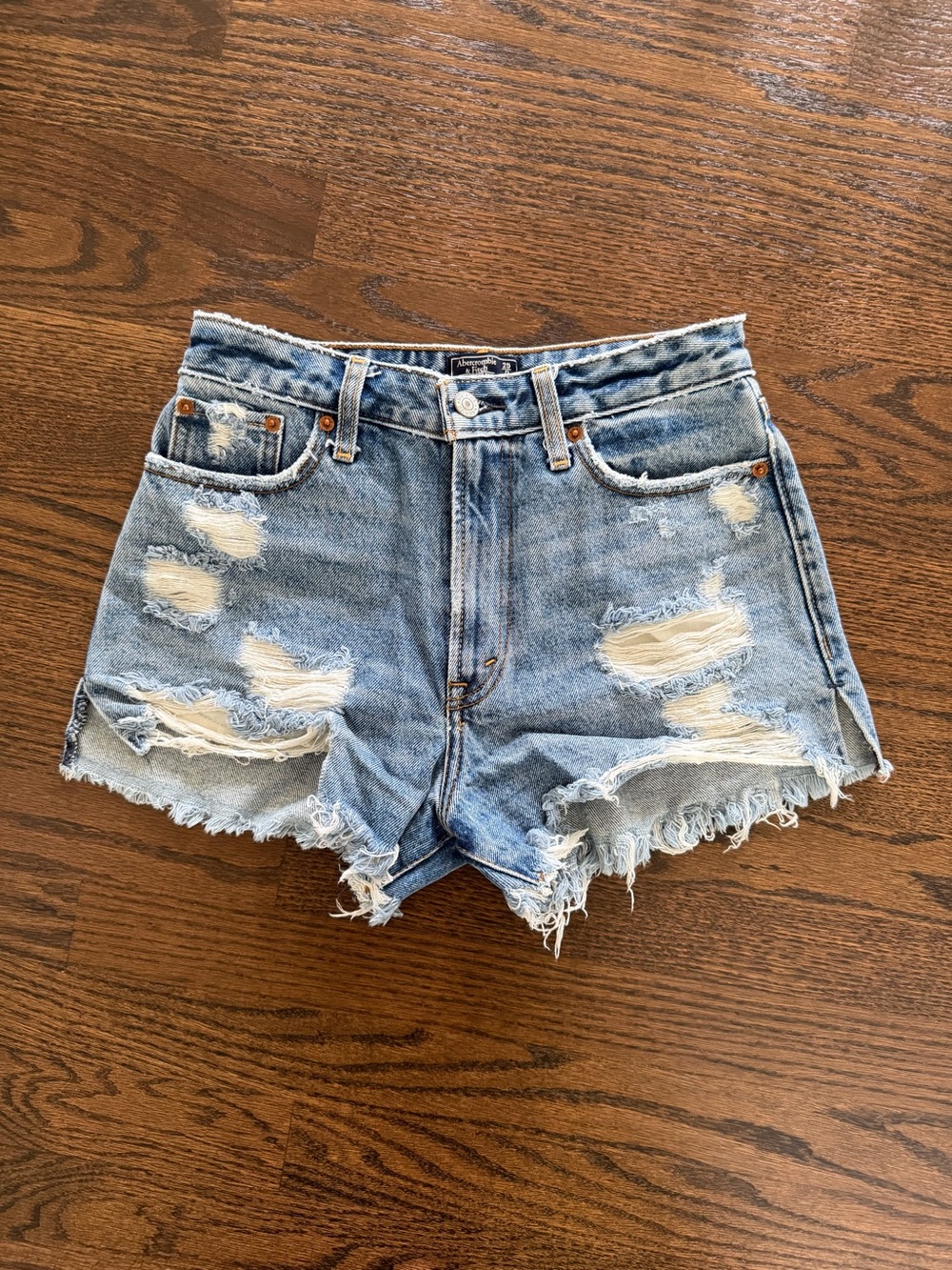 Abercrombie & Fitch Light Blue Distressed Denim Shorts